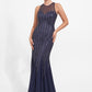 K278023 Luxurious Fit and Flare Sequin Lace Gown with Sheer Halter Neckline and Narrow Keyhole Back