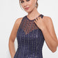 K278023 Luxurious Fit and Flare Sequin Lace Gown with Sheer Halter Neckline and Narrow Keyhole Back