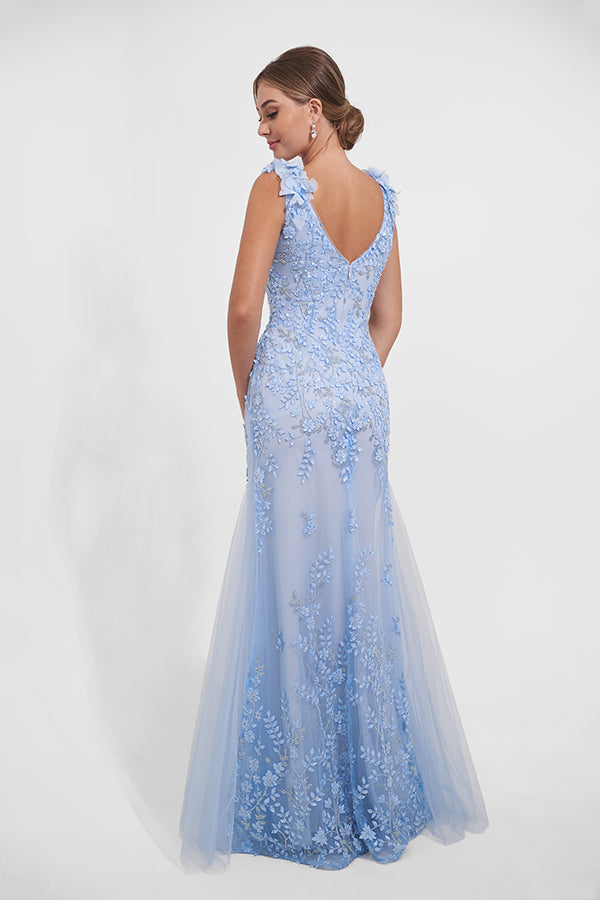 K278025 Luxurious Mermaid Floral Lace Gown with 3D Flowers and Bateau Neckline