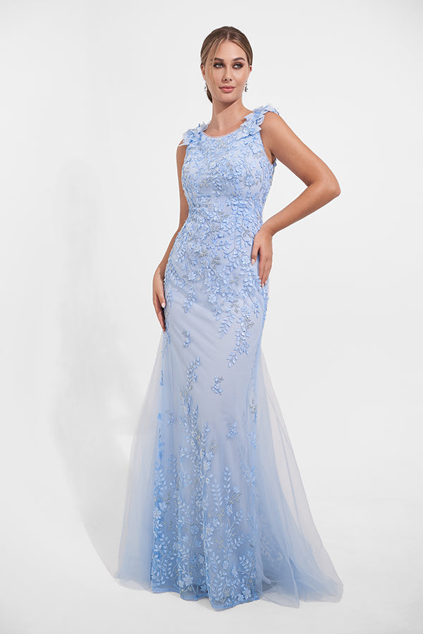 K278025 Luxurious Mermaid Floral Lace Gown with 3D Flowers and Bateau Neckline