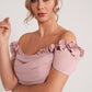 K278051  Timeless Royal Crepe Fit and Flare Gown with Softly Gathered Bodice and 3D Shoulder Flowers