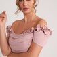 K278051  Timeless Royal Crepe Fit and Flare Gown with Softly Gathered Bodice and 3D Shoulder Flowers