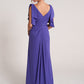 K278052 Elegant Fit and Flare Stretch Crepe Gown with V-Neckline and Soft Flutter Sleeves