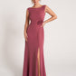 K278053 Sophisticated Royal Crepe Fit and Flare Dress with Cap Sleeves and 3D Waistline Flower
