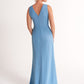 K278054 Flattering Royal Crepe Fit and Flare Gown with Soft Gathered Bodice and Hand Beaded Sash