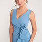 K278054 Flattering Royal Crepe Fit and Flare Gown with Soft Gathered Bodice and Hand Beaded Sash