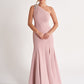 K278056 Exquisite Royal Crepe Mermaid Gown with One Shoulder and Hand Beaded Applique