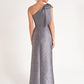 K278057 Sleek Georgia Jacquard Sheath Gown with One Shoulder Neckline and Accented Bow