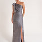 K278057 Sleek Georgia Jacquard Sheath Gown with One Shoulder Neckline and Accented Bow