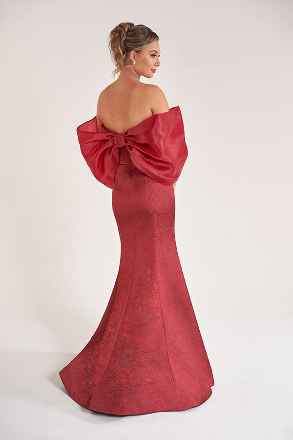 K278058 Striking Georgia Jaqcaurd Strapless Mermaid Dress with Fitted Bodice and Off The Shoulder Jacket