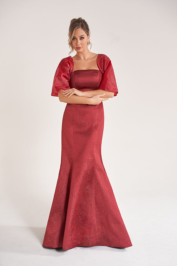 K278058 Striking Georgia Jaqcaurd Strapless Mermaid Dress with Fitted Bodice and Off The Shoulder Jacket