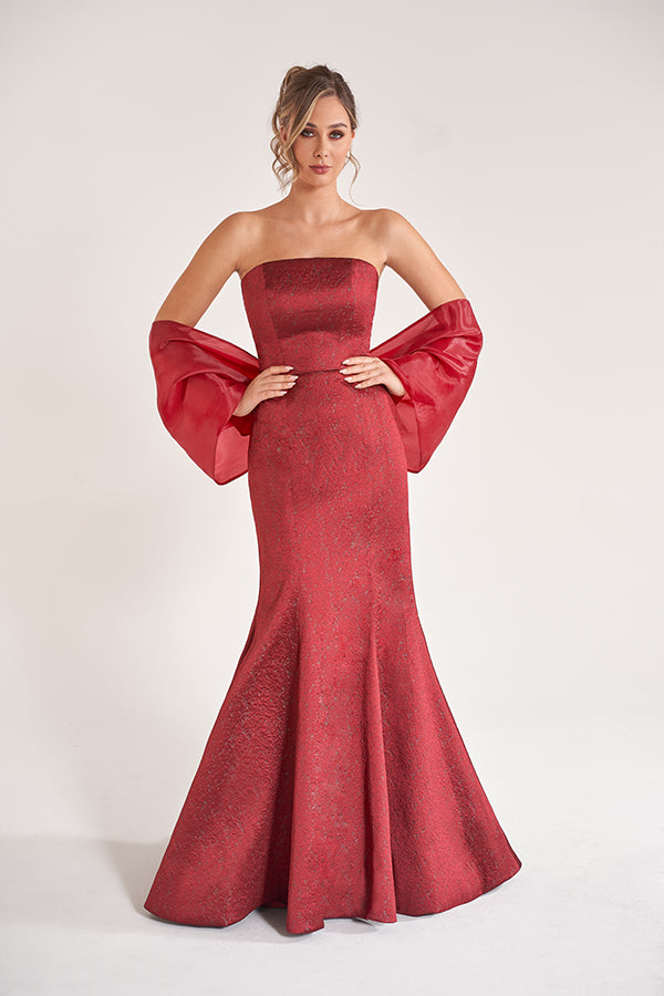 K278058 Striking Georgia Jaqcaurd Strapless Mermaid Dress with Fitted Bodice and Off The Shoulder Jacket