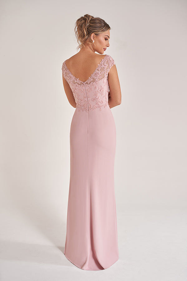 K278059 Exquisite Giselle Organza Jacquard A-Line Dress with Portrait Neckline and Twisted Bodice