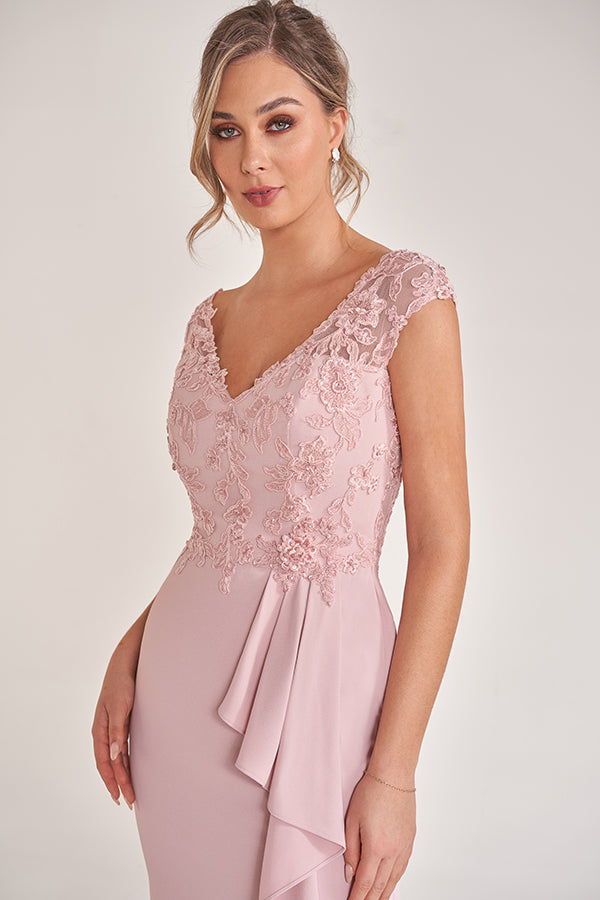 K278059 Exquisite Giselle Organza Jacquard A-Line Dress with Portrait Neckline and Twisted Bodice