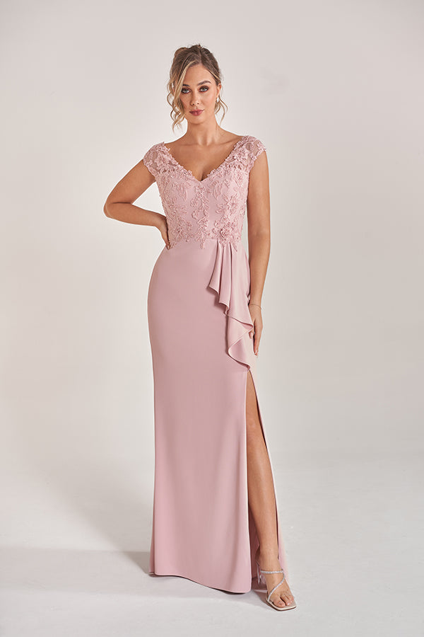 K278059 Exquisite Giselle Organza Jacquard A-Line Dress with Portrait Neckline and Twisted Bodice