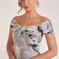 K278060 Exquisite Giselle Organza Jacquard A-Line Dress with Portrait Neckline and Twisted Bodice