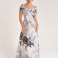 K278060 Exquisite Giselle Organza Jacquard A-Line Dress with Portrait Neckline and Twisted Bodice