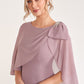 K278061 Airy Jade Chiffon Fit and Flare Dress with Boat Neckline and Draped Cape