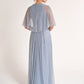 K278062 Stylish Metallic Pleated Chiffon A-Line Dress with Side Gathers and Cape