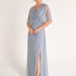 K278062 Stylish Metallic Pleated Chiffon A-Line Dress with Side Gathers and Cape
