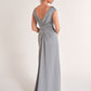 K278063 Graceful Crepe Back Charmeuse Fit and Flare Gown with Cap sleeves and Side Ruffles