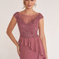 K278065 Lovely Embroidery Lace and Chiffon Gown with Boat Neckline and Ruffled Peplum
