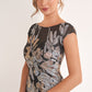 K278066 Breathtaking Organza Jacquard A-Line Dress with Cap Sleeves and Boat Neckline