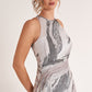 K278067 Stunning Frederica Jacquard A-Line Gown with Jewel Neckline and Angled Gathers