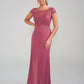 K228010 Enchanting Royal Crepe Fit and Flare Gown with Jewel Neckline and Hand beaded Lace Trim