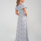 K228012 Playful Fit and Glare Jacquard Gown with Bubble Sleeves and Off-The-Shoulder Neckline