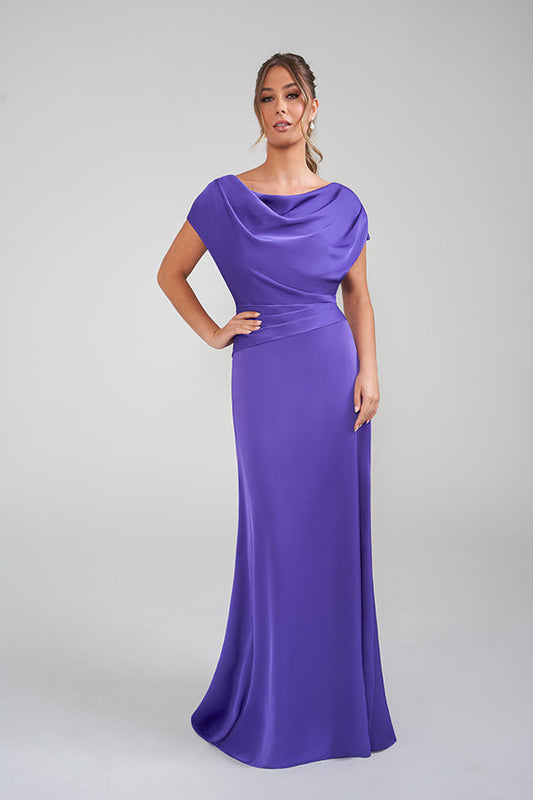 K228013 Charming Jacquard Fit and Flare Gown with Square Neckline and Side Sash