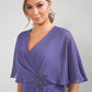 K228017 Graceful Chiffon Fit and Flare Dress with Attached Cape and Beaded Applique Shoulder