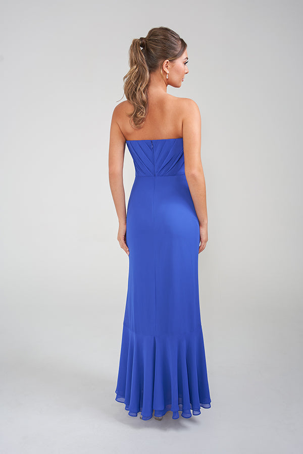 K228018 Flattering Fit and Flare Chiffon Dress with V-Neckline and Draped Flutter Cape
