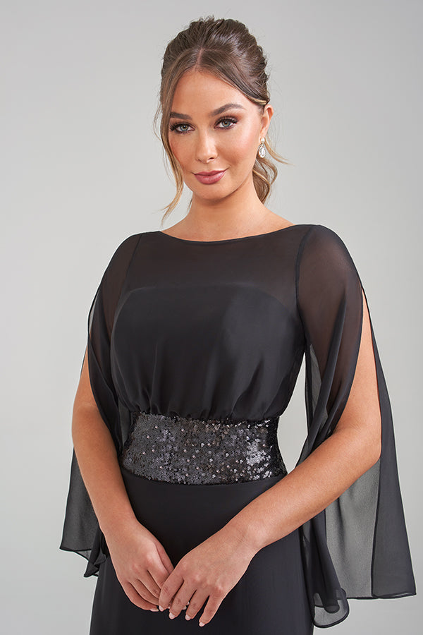 K228019 Flirty High-Low Strapless Chiffon Dress with Pleated Bodice and Flower Detail