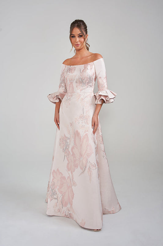 K228021 Sophisticated A-line Jacquard Shirt Dress with Collared V-Neckline and Soft Gathers