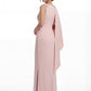 K288051 |Sleek Stretch Soft Crepe Sheath Gown with Boat Neckline and Asymmetrical Draped One Shoulder Sleeve