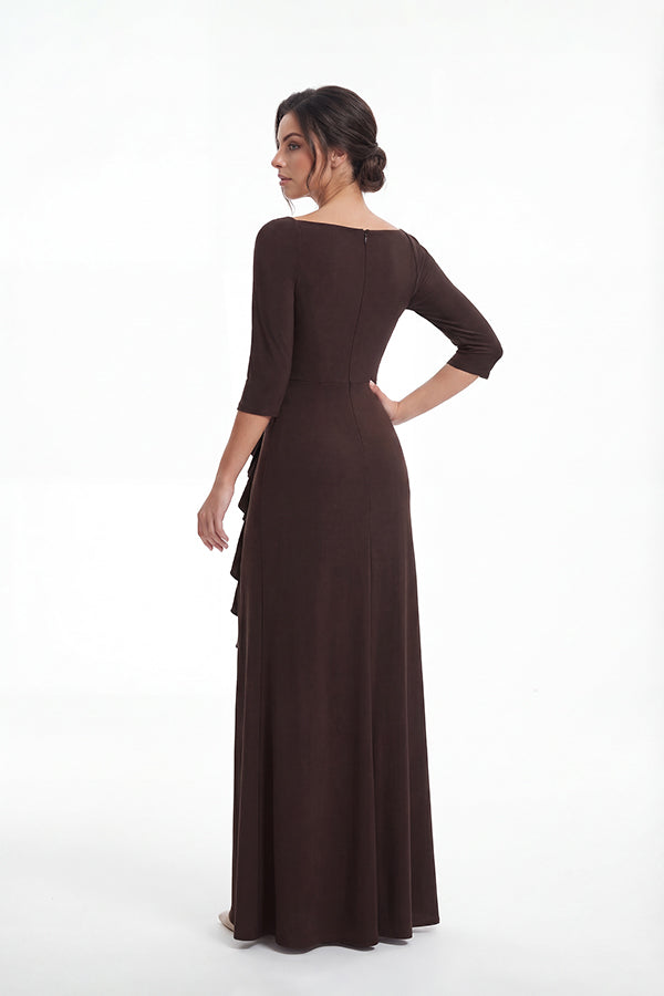K288052 | Sophisticated Fit and Flare Matte Jersey Dress with Portrait Neckline and Quarter Sleeves