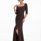 K288052 | Sophisticated Fit and Flare Matte Jersey Dress with Portrait Neckline and Quarter Sleeves