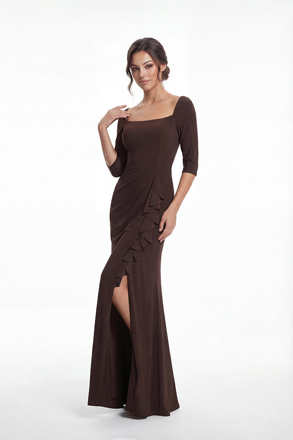 K288052 | Sophisticated Fit and Flare Matte Jersey Dress with Portrait Neckline and Quarter Sleeves