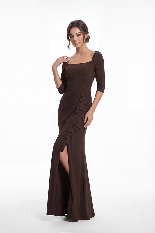 K288052 | Sophisticated Fit and Flare Matte Jersey Dress with Portrait Neckline and Quarter Sleeves