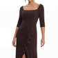 K288052 | Sophisticated Fit and Flare Matte Jersey Dress with Portrait Neckline and Quarter Sleeves