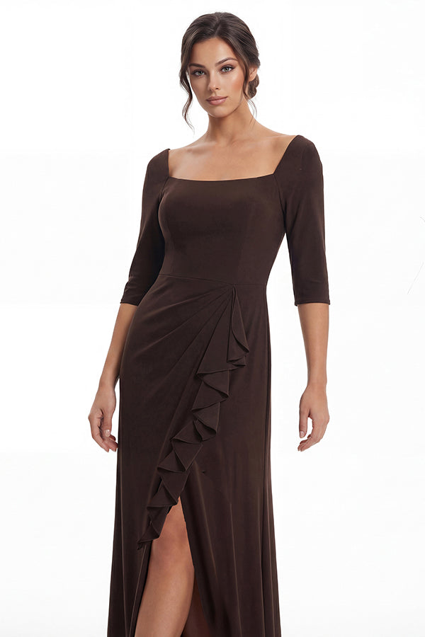 K288052 | Sophisticated Fit and Flare Matte Jersey Dress with Portrait Neckline and Quarter Sleeves