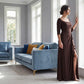 K288052 | Sophisticated Fit and Flare Matte Jersey Dress with Portrait Neckline and Quarter Sleeves