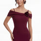 K288053 |Stunning Fit and Flare Stretch Soft Crepe Gown with Portrait Neckline and Flower Accent