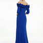 K288054 | Elegant Stretch Soft Crepe Fit and Flare Gown with Flower Detailed Portrait Neckline and Quarter Sleeves