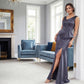 K288055 | Stunning Fit and Flare Marquis Satin Dress with Gathers At The Waistline and Beaded Flower One Shoulder Detail