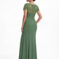 K288058 | Sophisticated Fit and Flare Stretch Crepe Dress with V-Neckline and Embroidered Beaded Lace