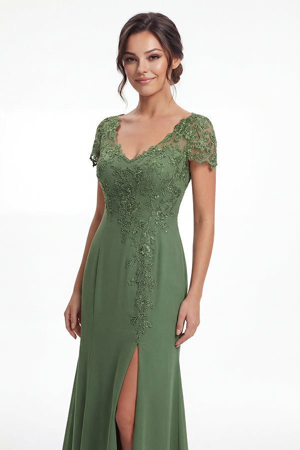 K288058 | Sophisticated Fit and Flare Stretch Crepe Dress with V-Neckline and Embroidered Beaded Lace