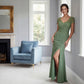 K288058 | Sophisticated Fit and Flare Stretch Crepe Dress with V-Neckline and Embroidered Beaded Lace