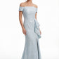 K288060 | Fashion-Forward Gabrielle Jacquard Fit and Flare Gown with Off The Shoulder Short Sleeves and Waistline Cascading Ruffles